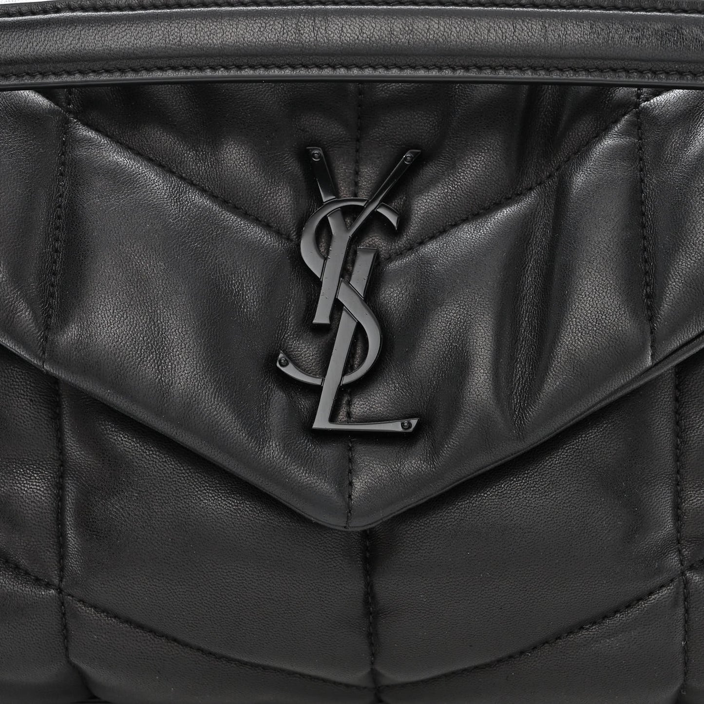 Lambskin Quilted Monogram Monochrome Small Loulou Puffer Chain Satchel Black