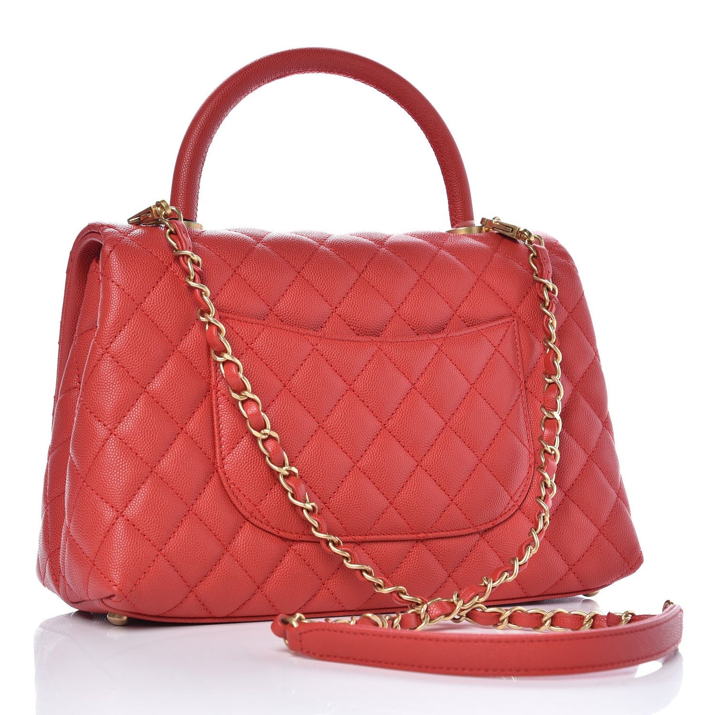 Caviar Quilted Small Coco Handle Flap Red