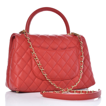 Chanel Caviar Quilted Small Coco Handle Flap Red 3 of 9