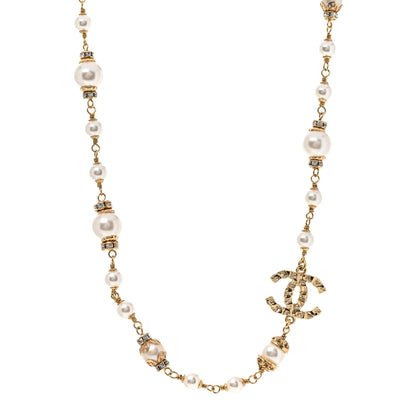 Chanel Pearl Crystal Textured CC Short Necklace Gold 1 of 7