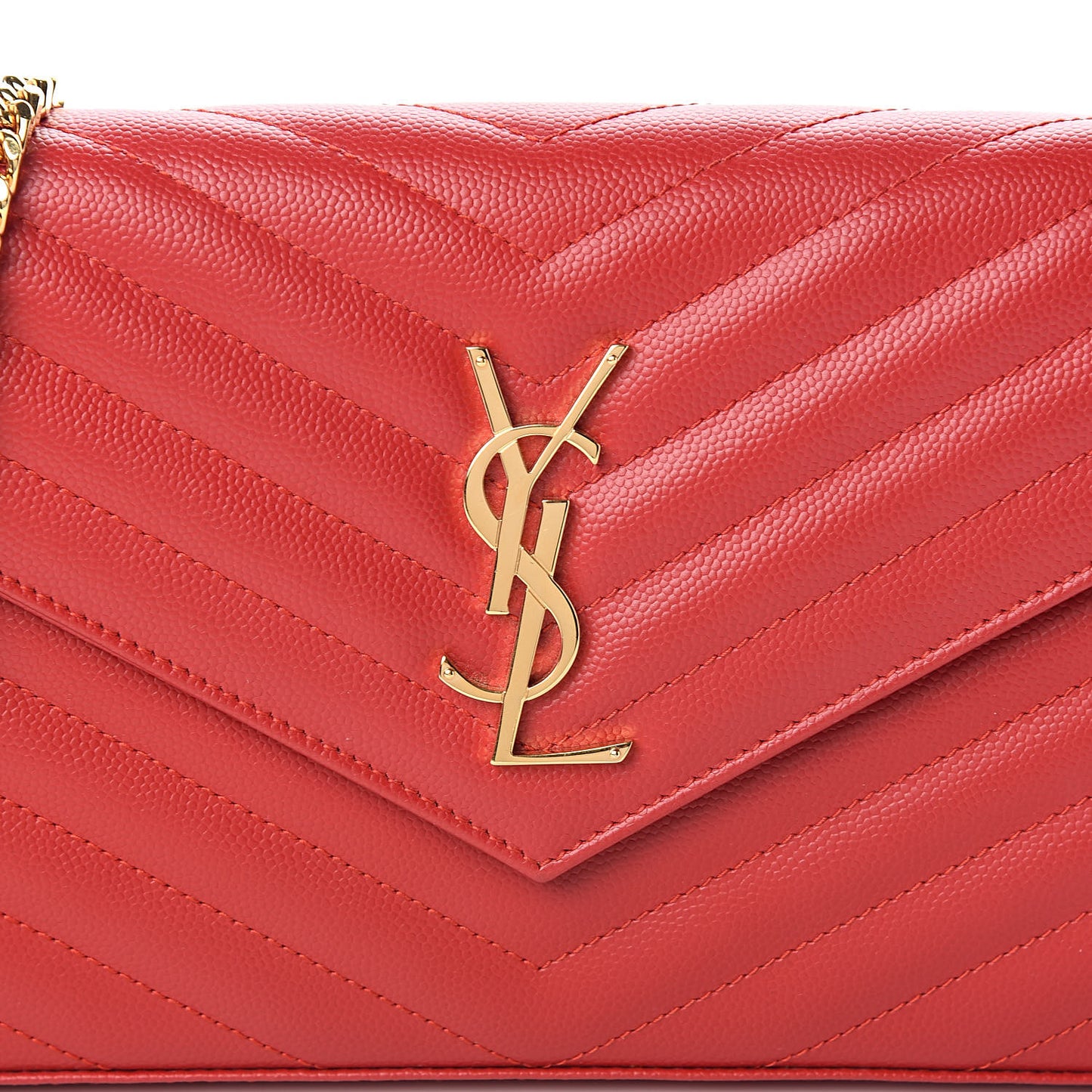 Grain De Poudre Matelasse Chevron Monogram Chain Wallet New Red