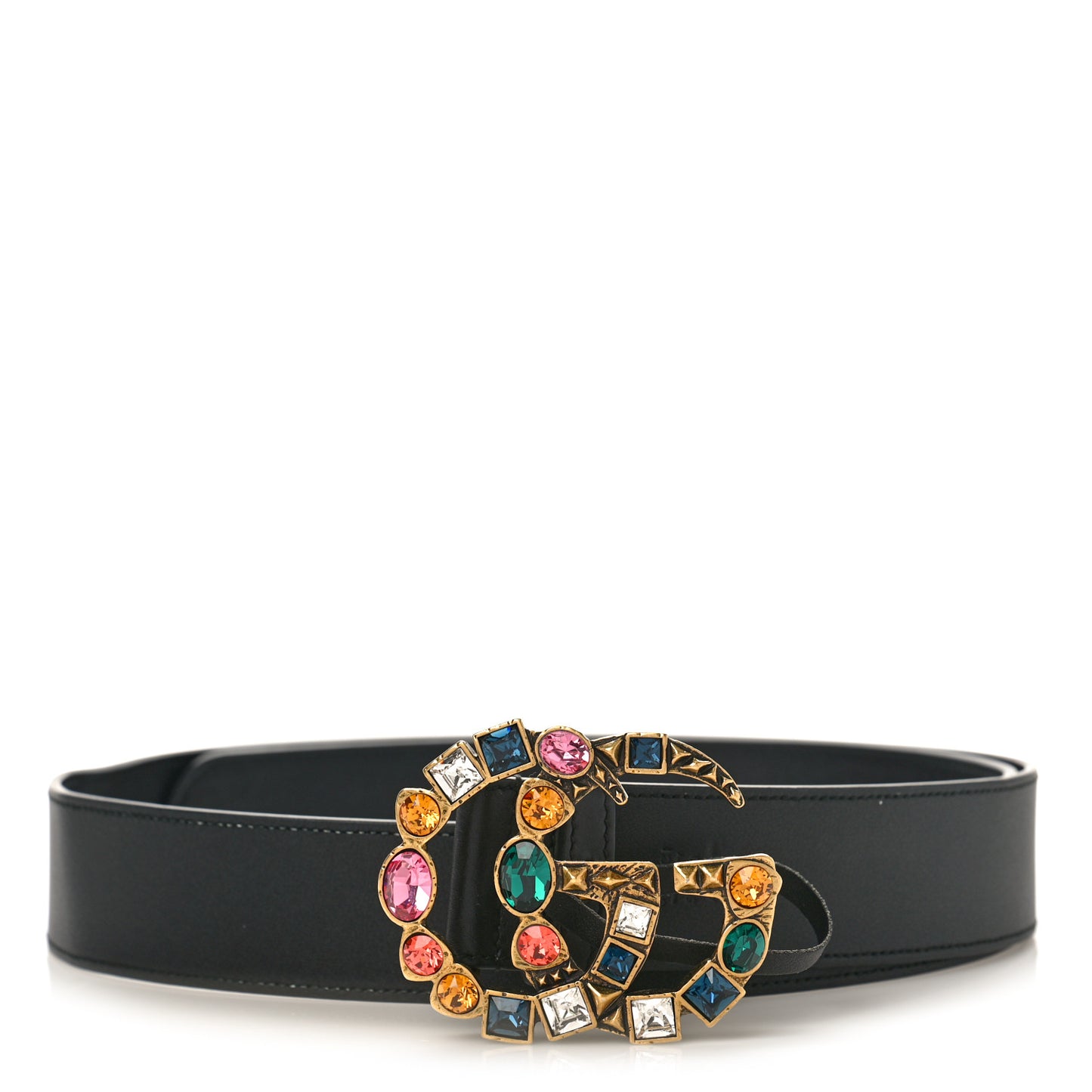 Calfskin Crystal Double G 40mm Belt 100 40 Black Multicolor