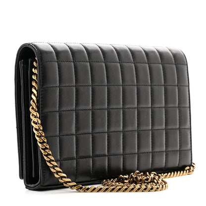 Saint Laurent Lambskin Carre Quilted Cassandre Chain Wallet Black 3 of 12
