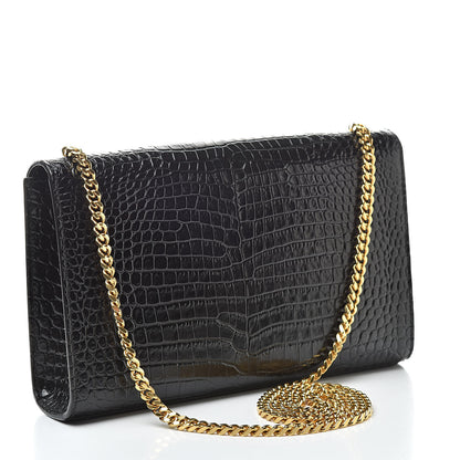 Saint Laurent Calfskin Crocodile Embossed Medium Classic Monogram Kate Tassel Satchel Black 3 of 12
