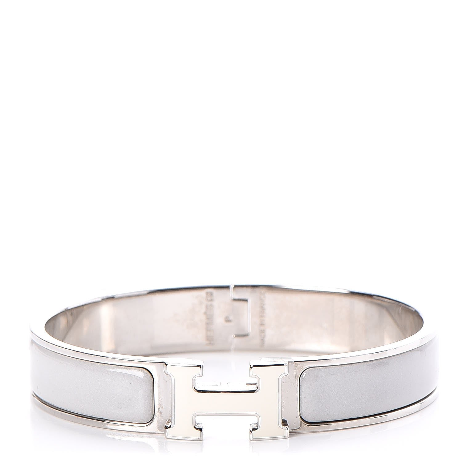 Hermes Enamel Narrow Clic Clac H Bracelet GM Blanc Gris Claire 1 of 5