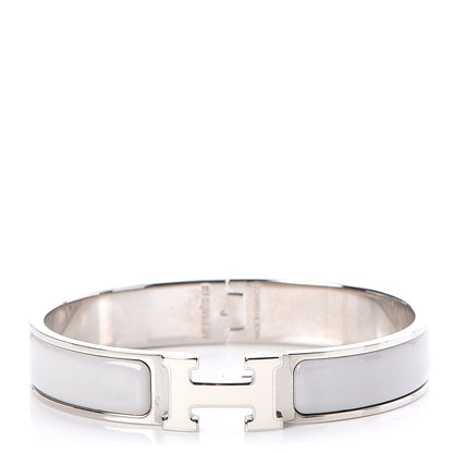 Hermes Enamel Narrow Clic Clac H Bracelet GM Blanc Gris Claire 1 of 5