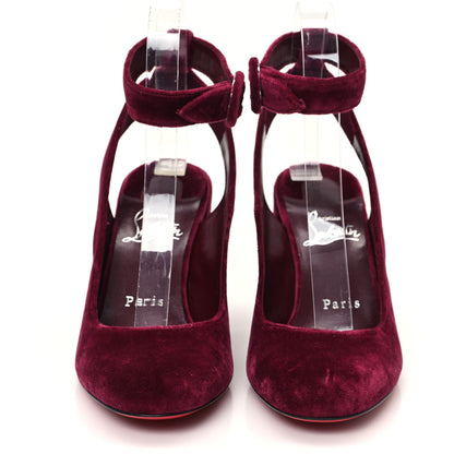 Christian Louboutin Velvet Miss Sab Sling 85 Pumps 35.5 Burgundy 3 of 8