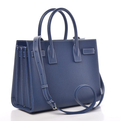 Saint Laurent Grained Calfskin Topstitch Baby Sac De Jour Denim 4 of 15