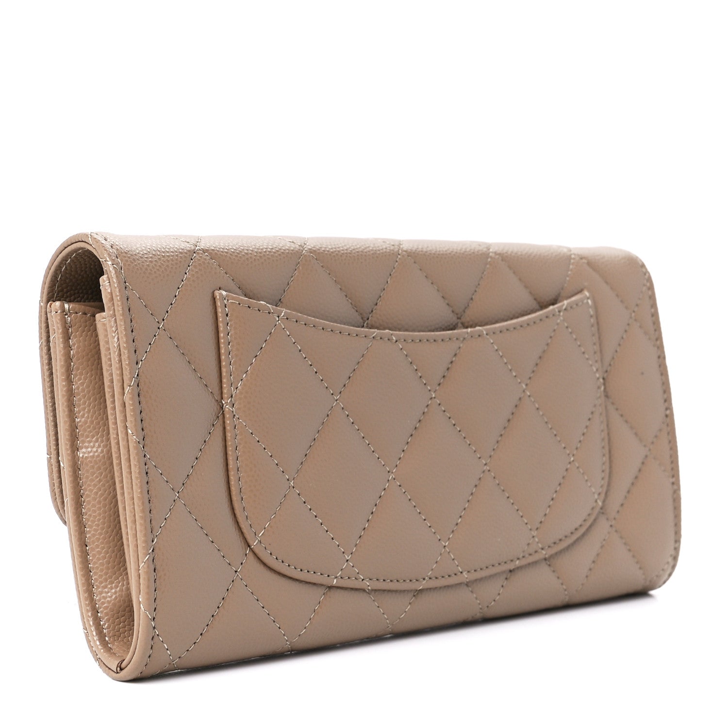 Chanel Caviar Quilted Large Gusset Flap Wallet Beige 3 of 12