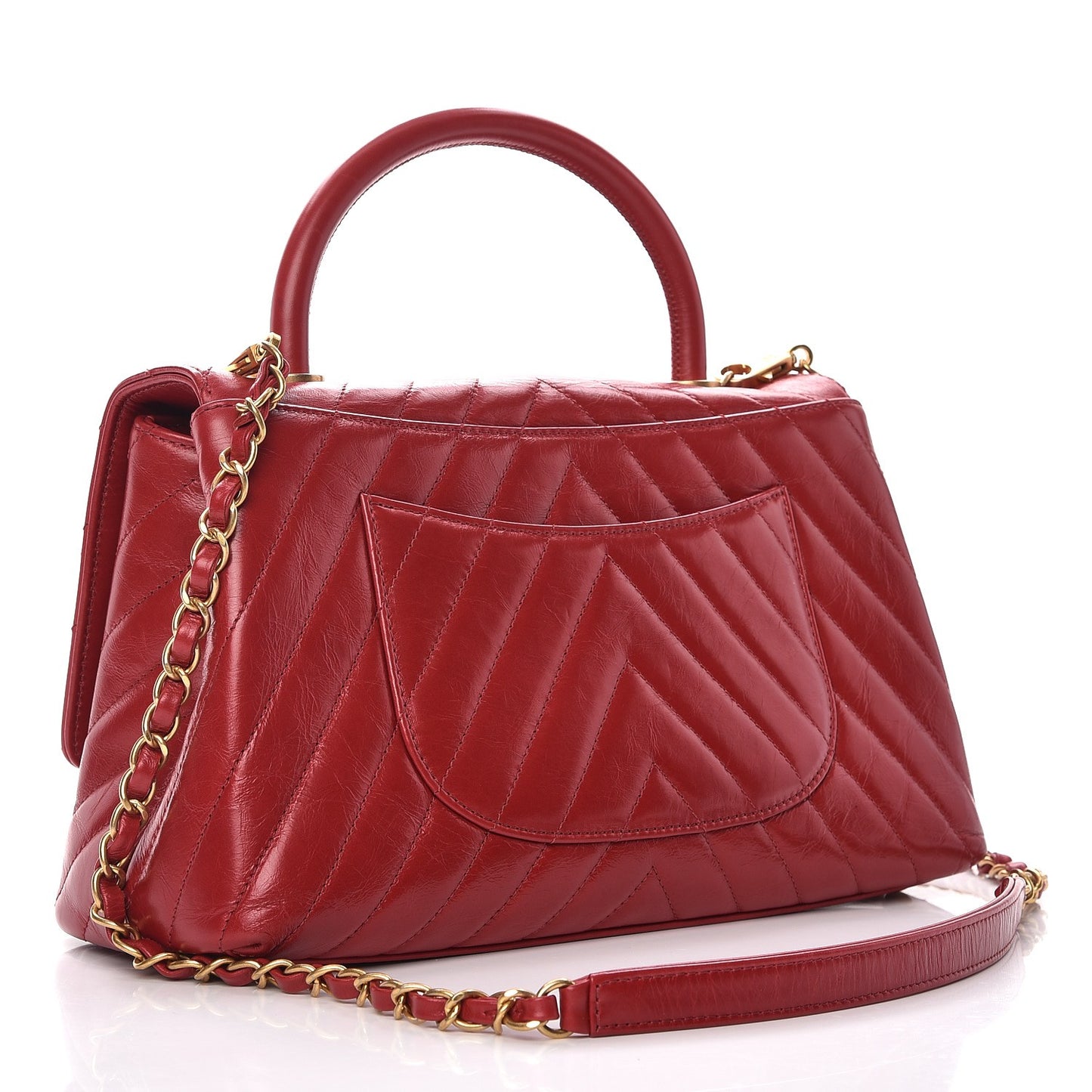 Calfskin Chevron Quilted Coco Handle Flap Red