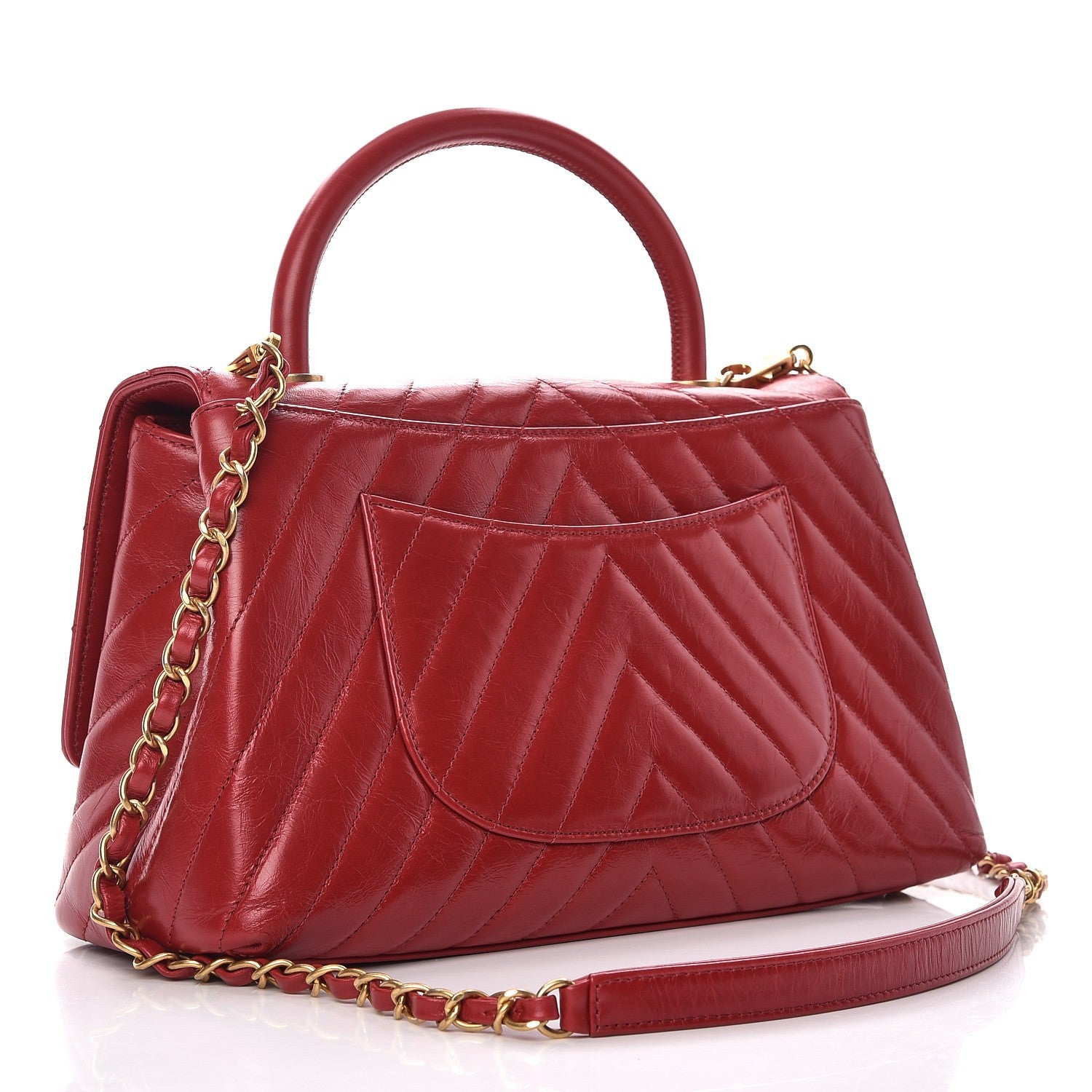 Chanel Calfskin Chevron Quilted Coco Handle Flap Red 4 of 9