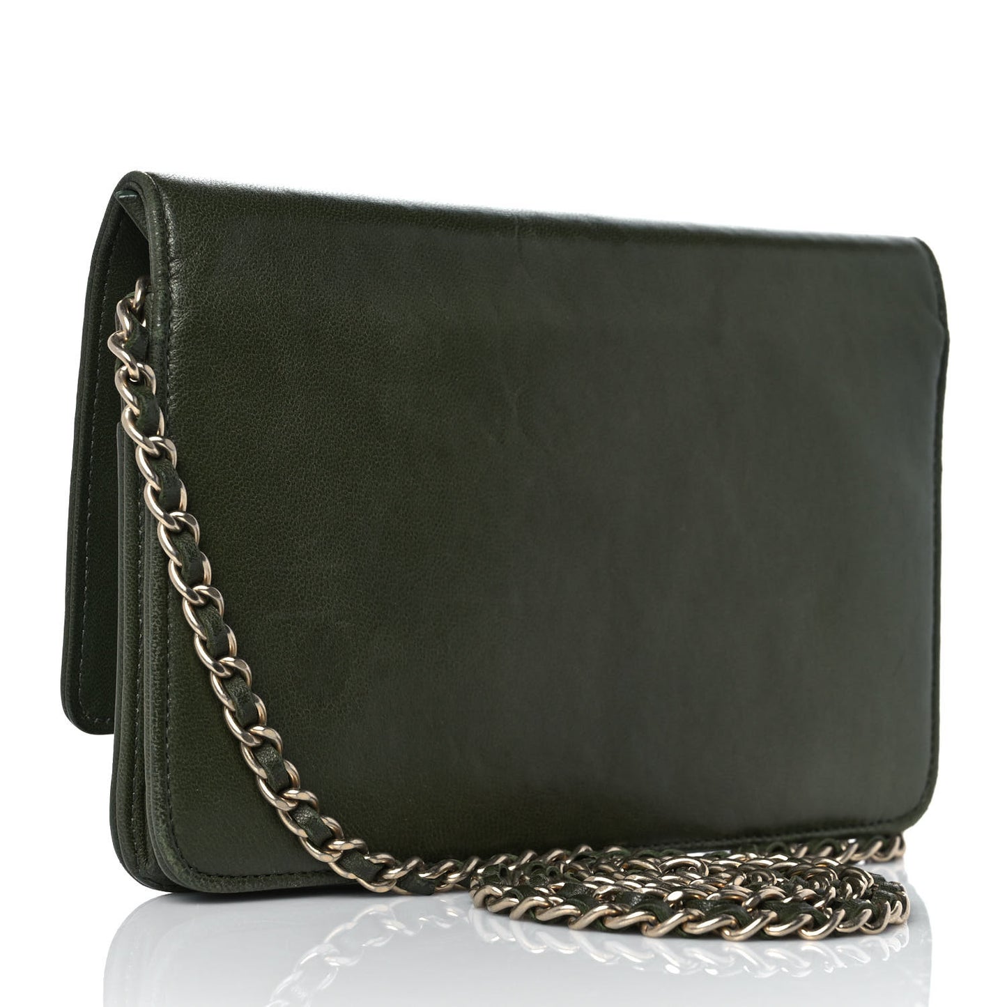Lambskin Timeless CC Wallet On Chain WOC Khaki