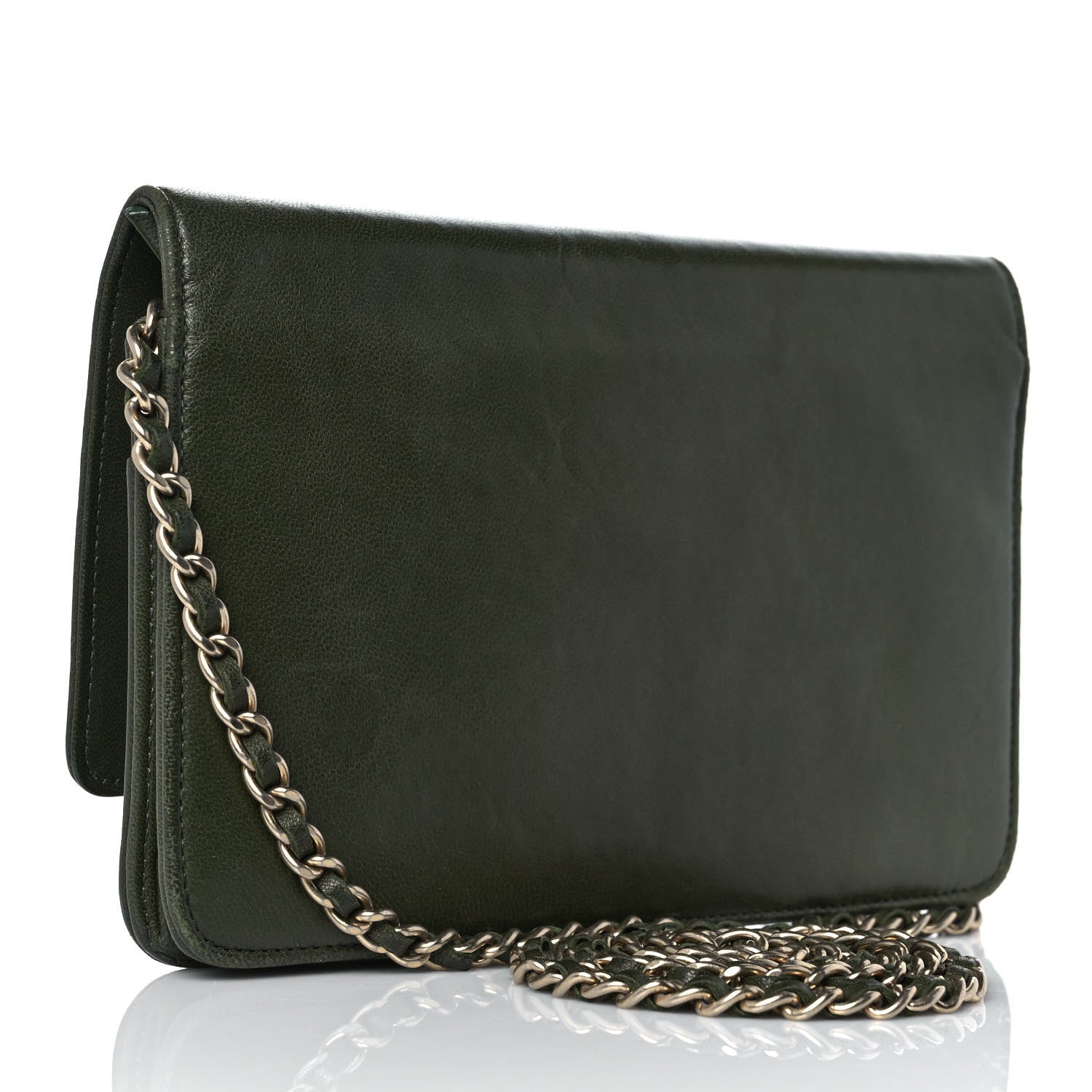 Chanel Lambskin Timeless CC Wallet On Chain WOC Khaki 2 of 9