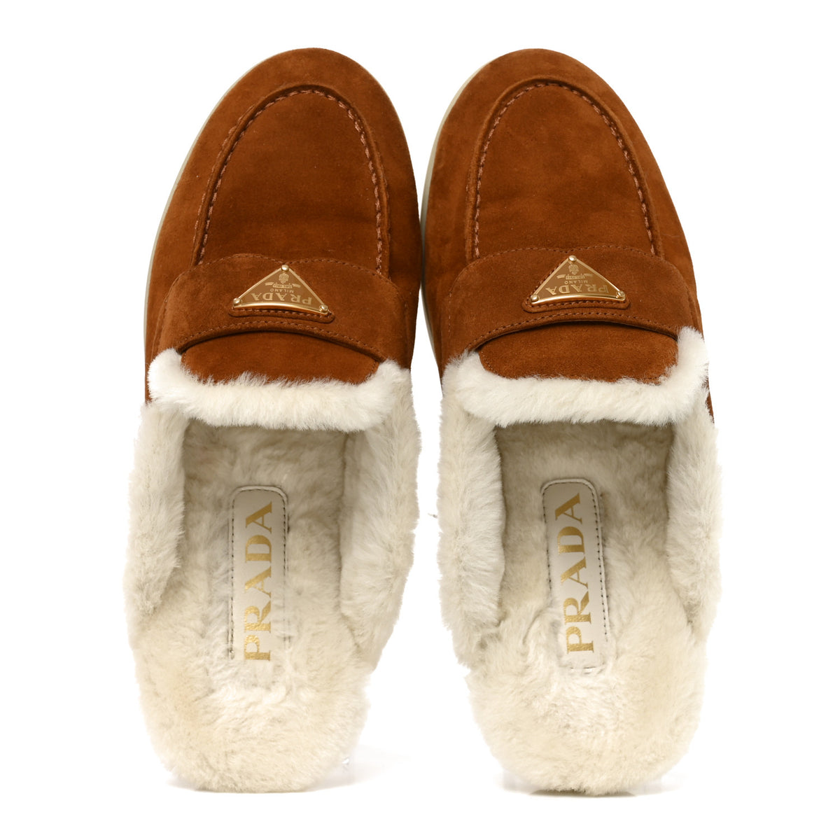 Prada Vitello Scamosciato Triangle Logo Loafer Mules 36 Cognac 5 of 9