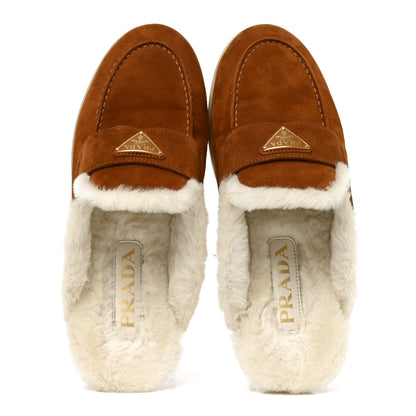 Prada Vitello Scamosciato Triangle Logo Loafer Mules 36 Cognac 5 of 9