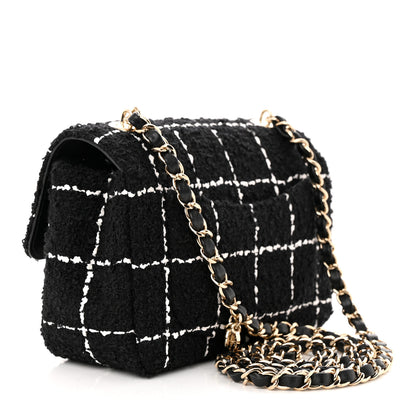 Chanel Tweed Quilted Mini Rectangular Camellia Flap Black White 3 of 11