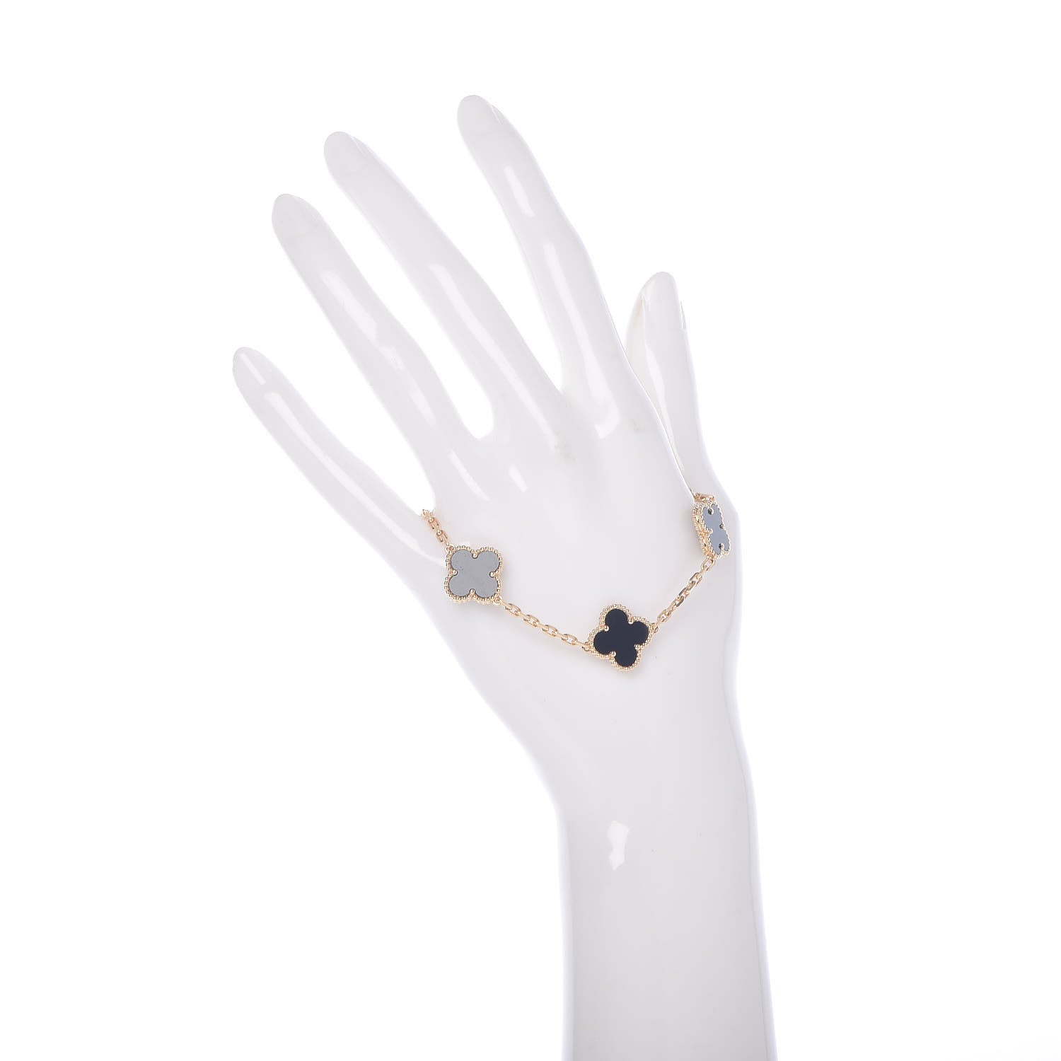 Van Cleef & Arpels 18K Yellow Gold Black Onyx 5 Motifs Vintage Alhambra Bracelet 2 of 7