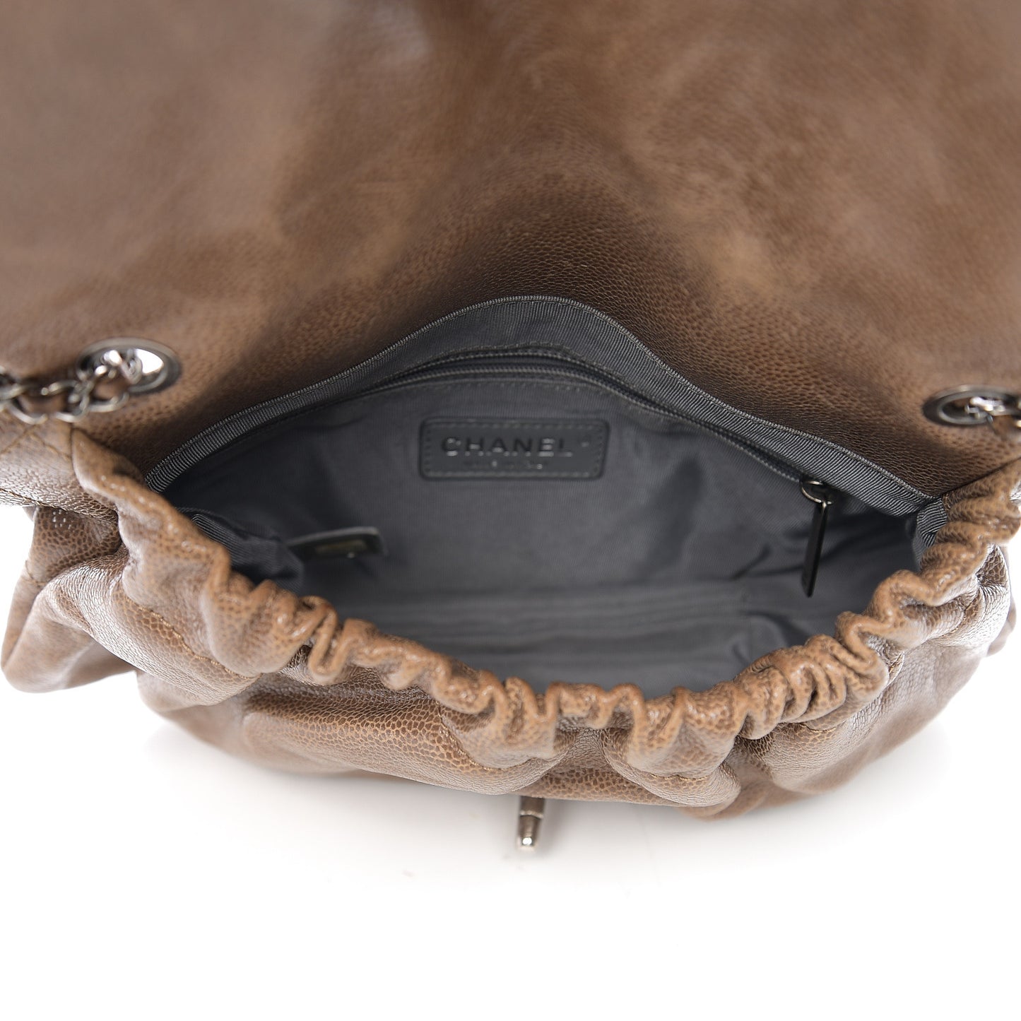Caviar Quilted Medium Elastic Flap Brown