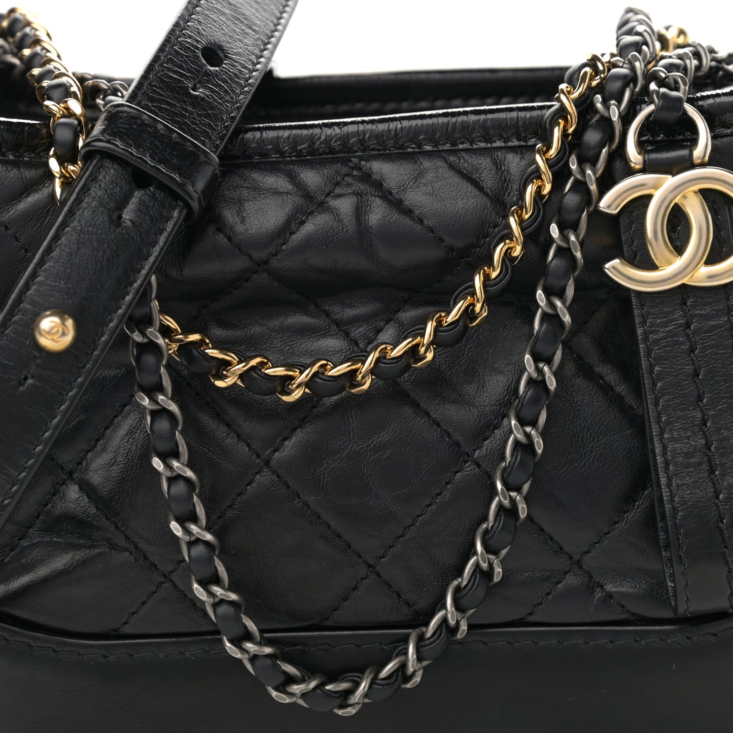 Aged Calfskin Quilted Small Gabrielle Hobo Black