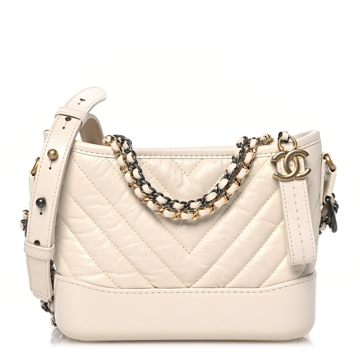 Aged Calfskin Chevron Quilted Small Gabrielle Hobo White
