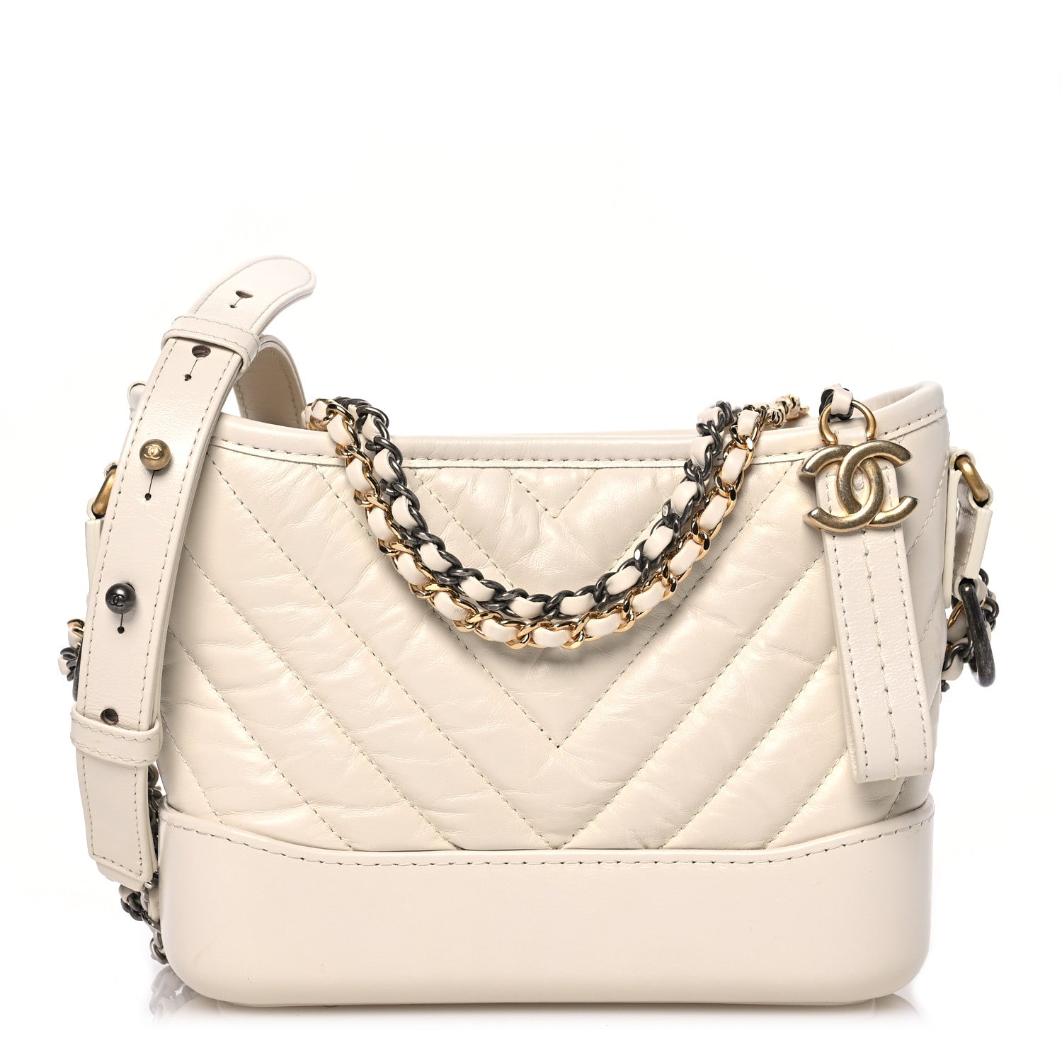 Chanel Aged Calfskin Chevron Quilted Small Gabrielle Hobo White 1 of 13