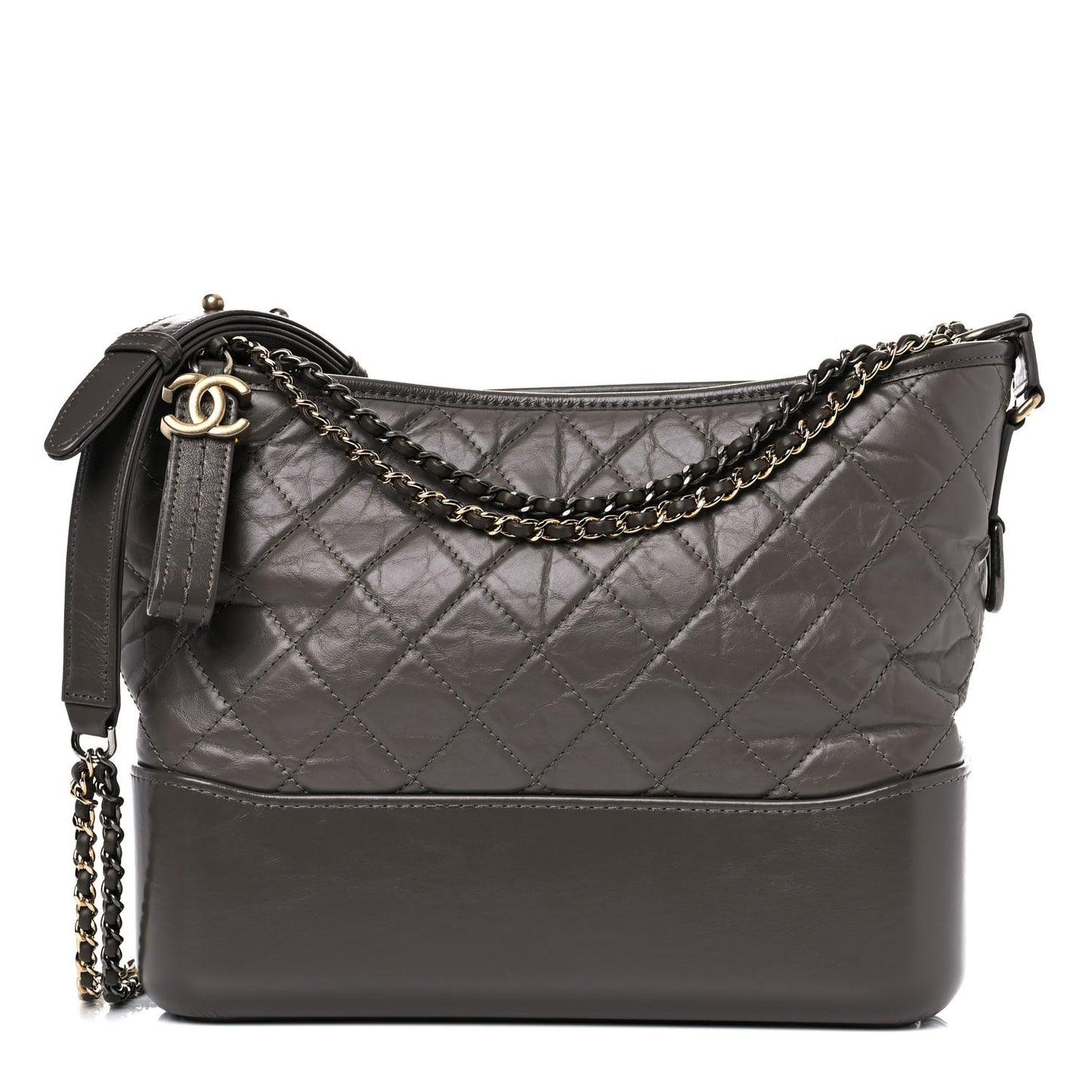 Aged Calfskin Quilted Medium Gabrielle Hobo Grey