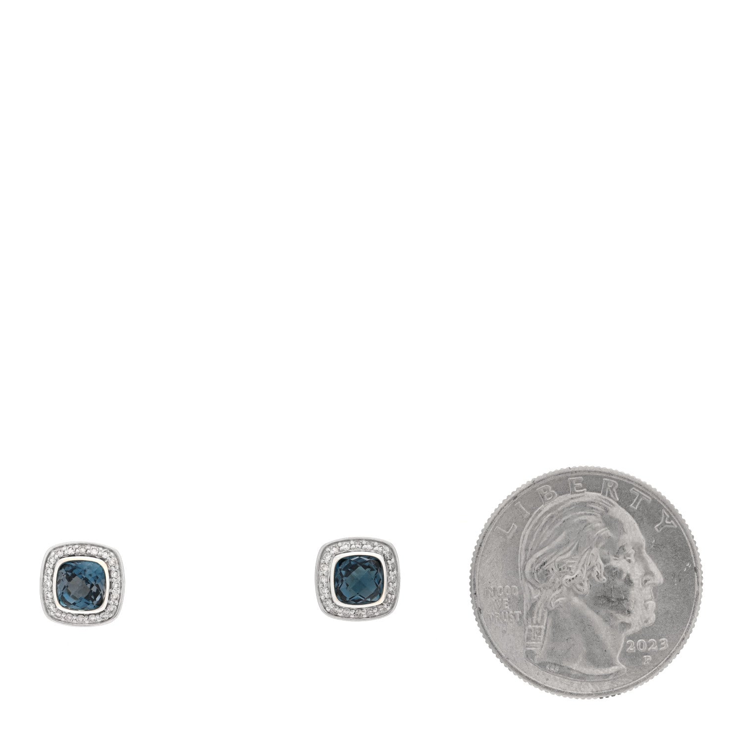 David Yurman Sterling Silver Diamond Blue Topaz 5mm Petite Albion Earrings 2 of 4