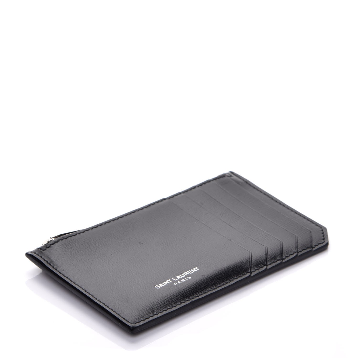 Saint Laurent Grained Calfskin 5 Fragments Zip Pouch Card Holder Black 4 of 9