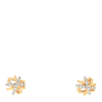 David Yurman 18K Yellow Gold Diamond 11mm Crossover Stud Earrings 1 of 4