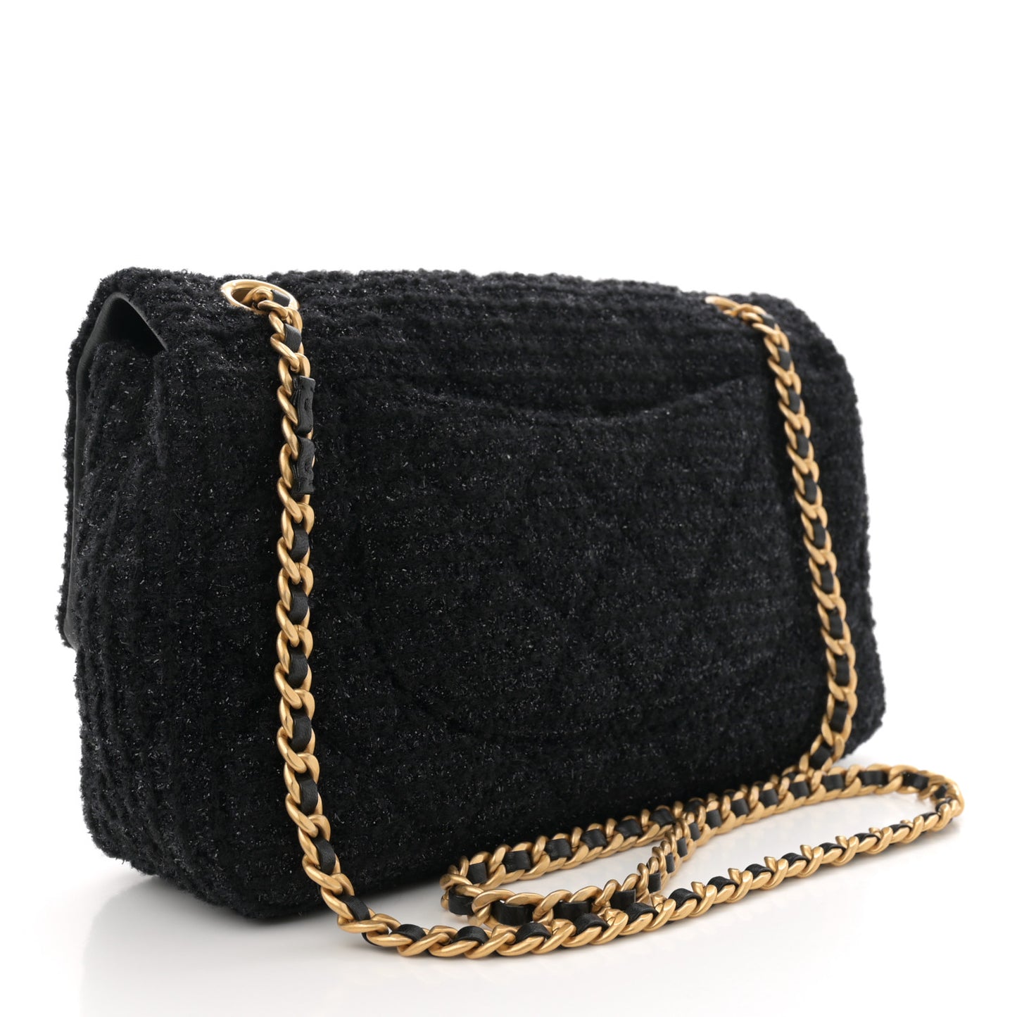 Tweed Quilted Medium Crystal CC Single Flap Black
