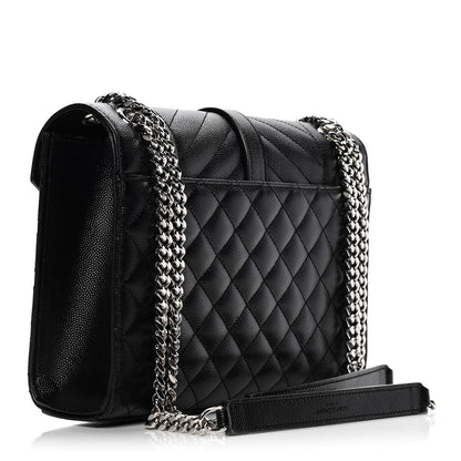 Saint Laurent Grain De Poudre Textured Mixed Matelasse Triquilt Medium Monogram Satchel Black 3 of 11