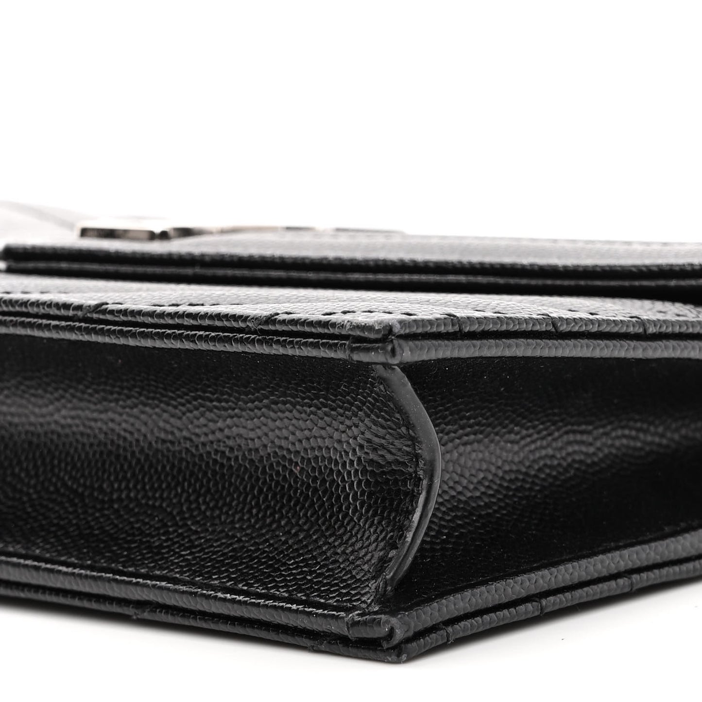 Grain De Poudre Matelasse Chevron Monogram Envelope Chain Wallet Black