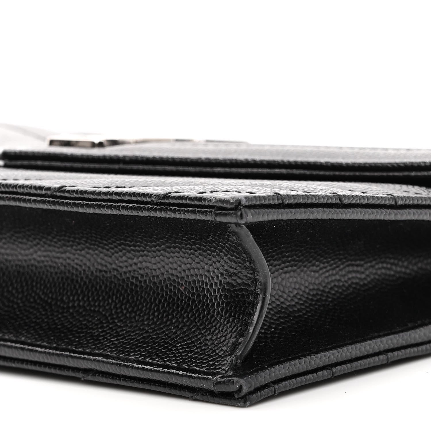 Saint Laurent Grain De Poudre Matelasse Chevron Monogram Envelope Chain Wallet Black 9 of 9