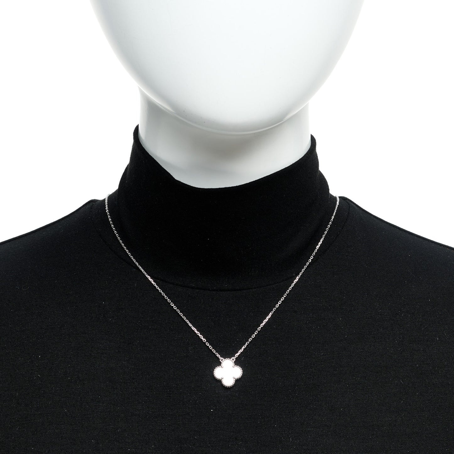18K White Gold Mother of Pearl Vintage Alhambra Pendant Necklace