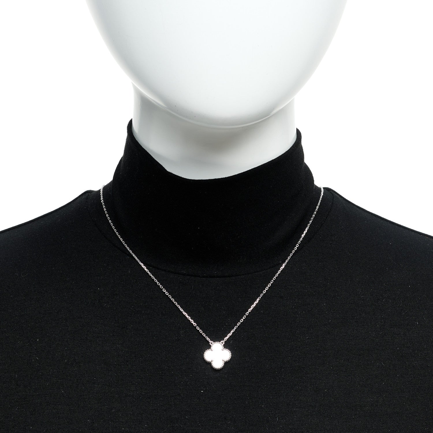 Van Cleef & Arpels 18K White Gold Mother of Pearl Vintage Alhambra Pendant Necklace 2 of 5