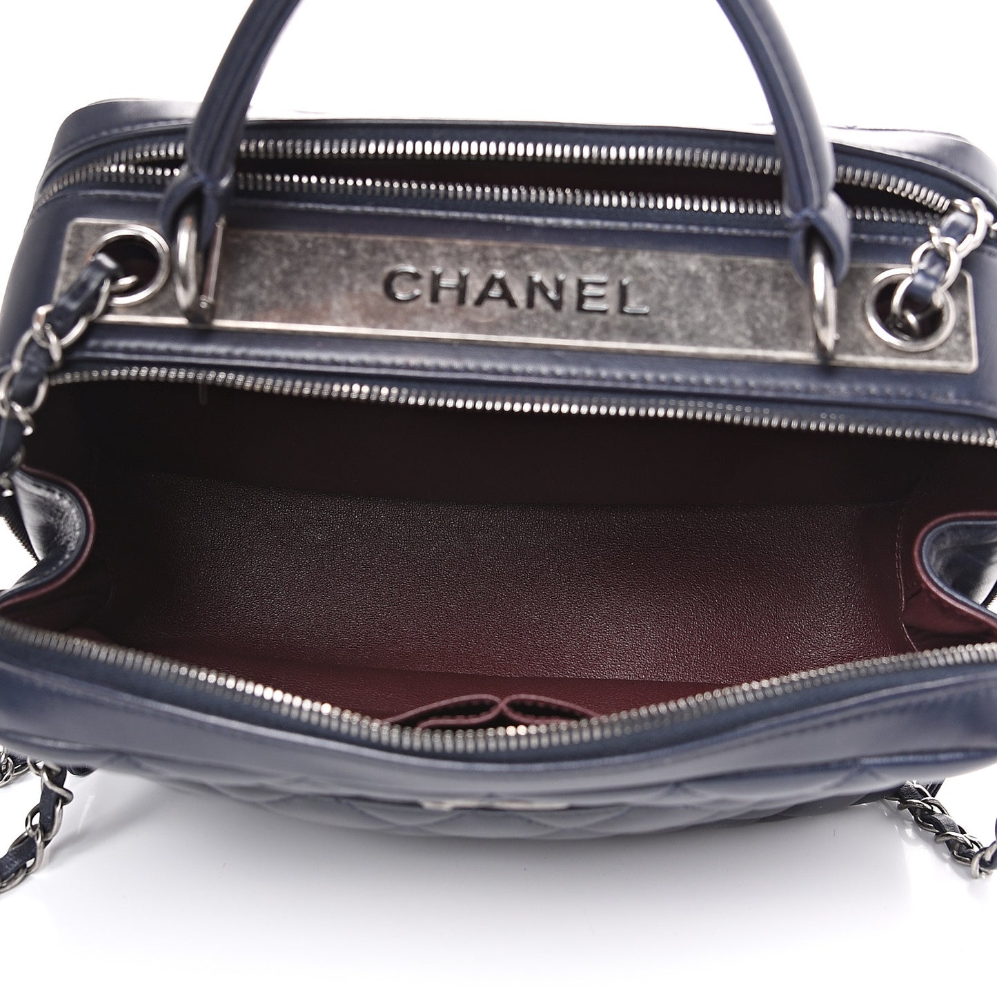 Lambskin Quilted Medium Trendy CC Bowling Bag Navy