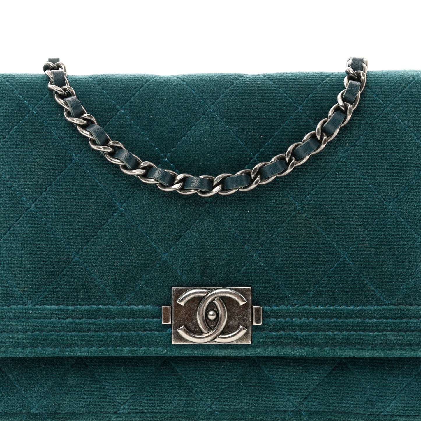 Velvet Quilted Boy Wallet On Chain WOC Teal