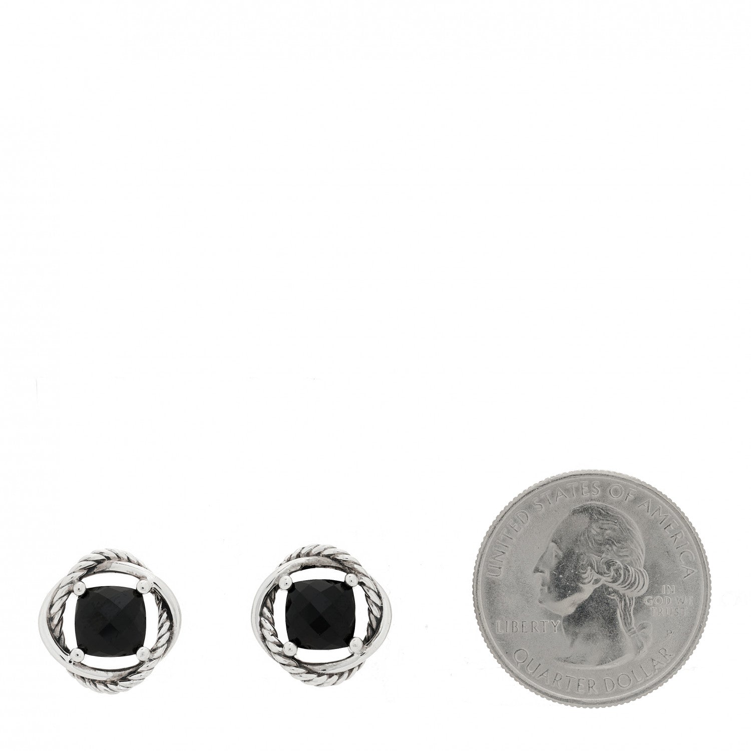 David Yurman Sterling Silver Black Onyx 7mm Infinity Earrings 2 of 4