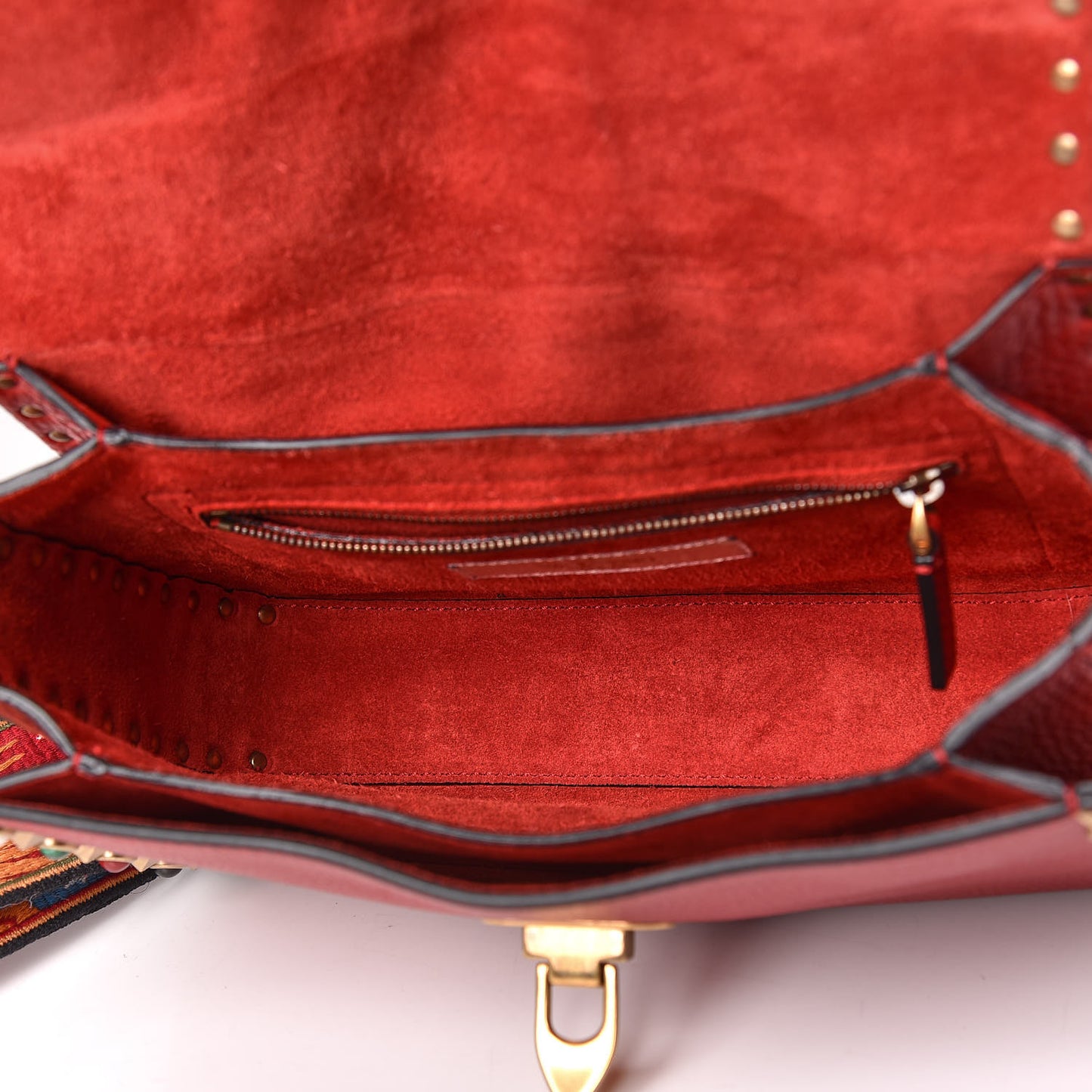Calfskin Enchanted Wonderland Medium Guitar Strap Rockstud Rolling Flap Saddle Bag Rosso Valentino