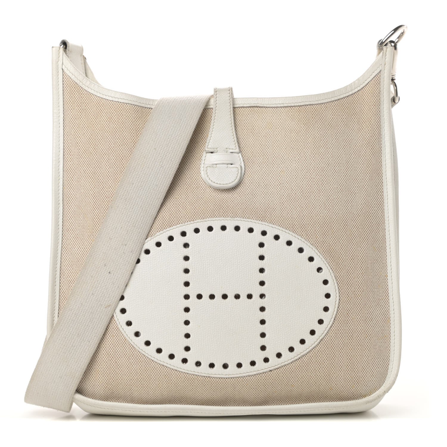 Hermes Toile Taurillon Clemence Evelyne PM Blanc White 1 of 18