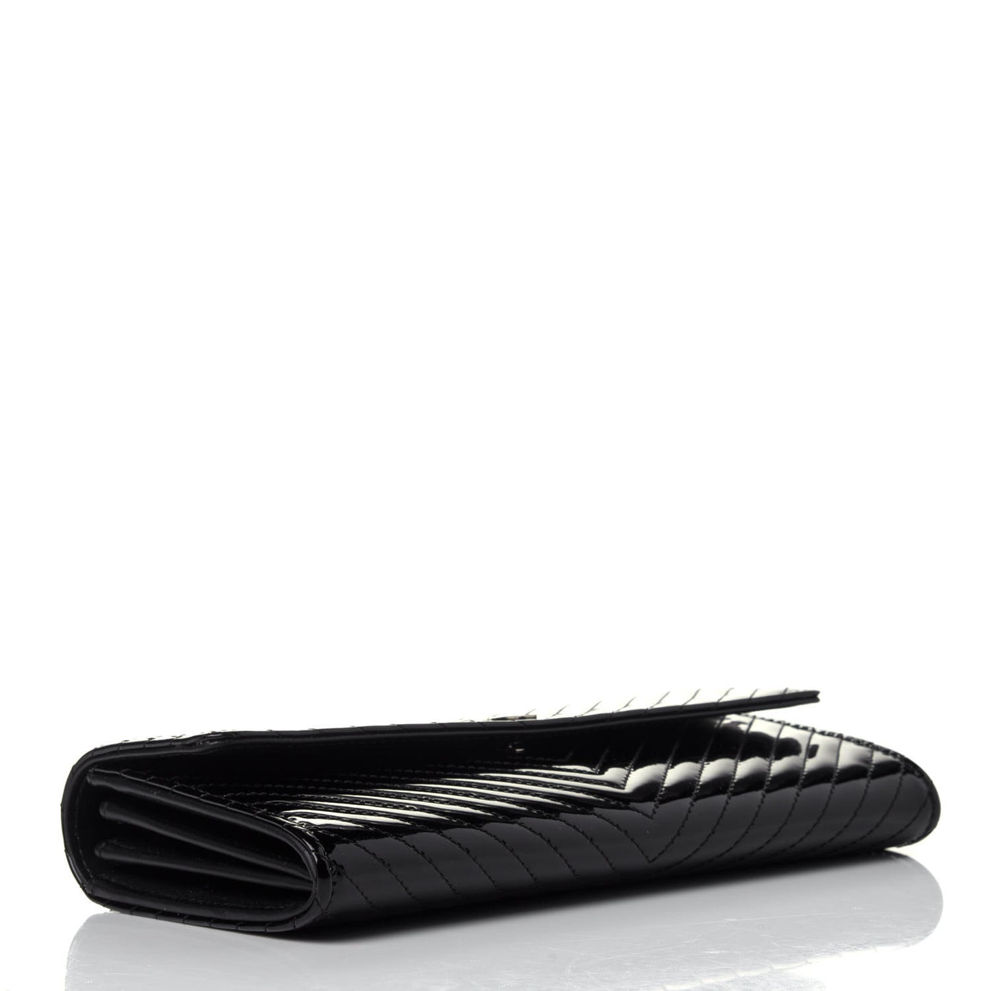 Patent Chevron Quilted Large Gusset Flap Wallet Black