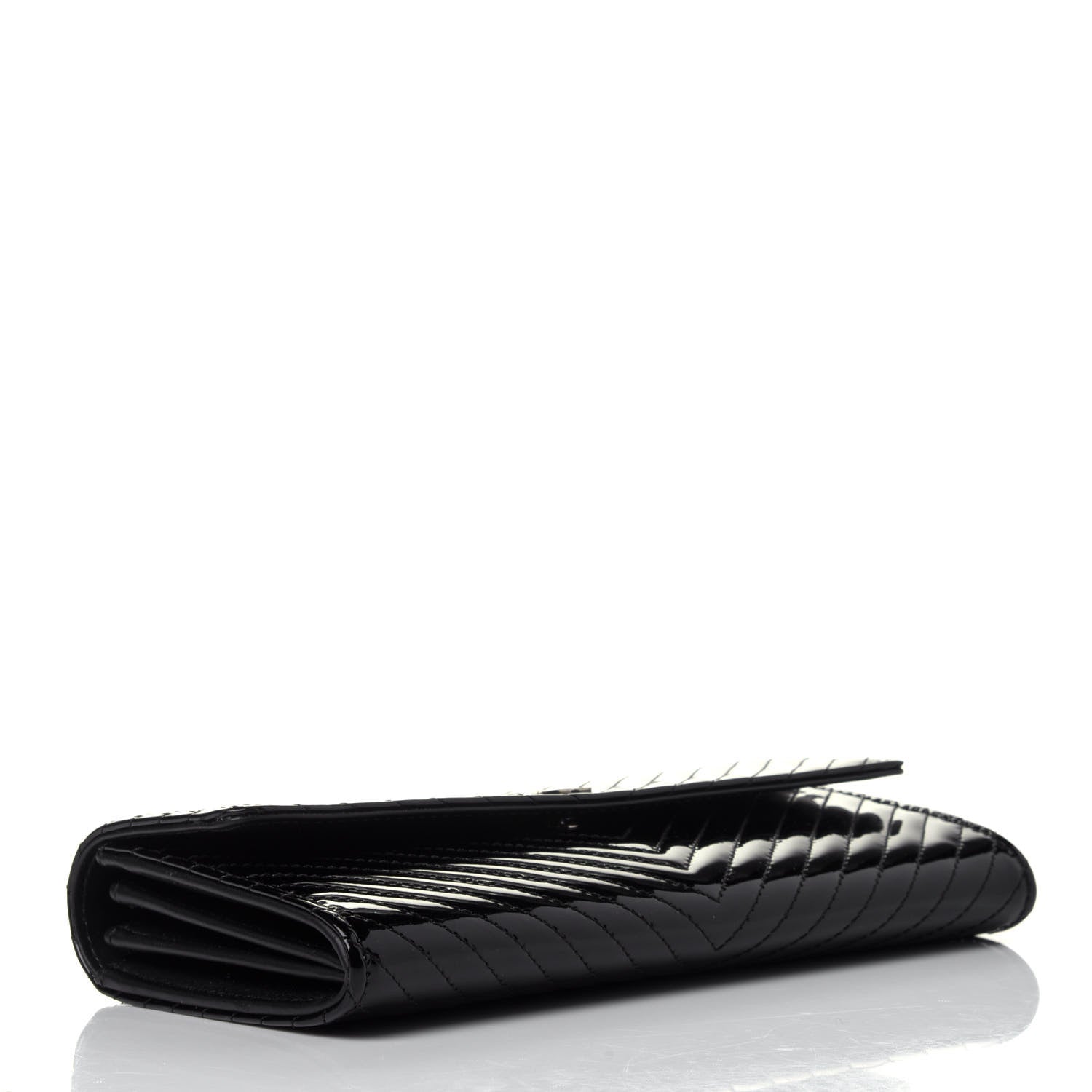 Chanel Patent Chevron Quilted Large Gusset Flap Wallet Black 3 of 5