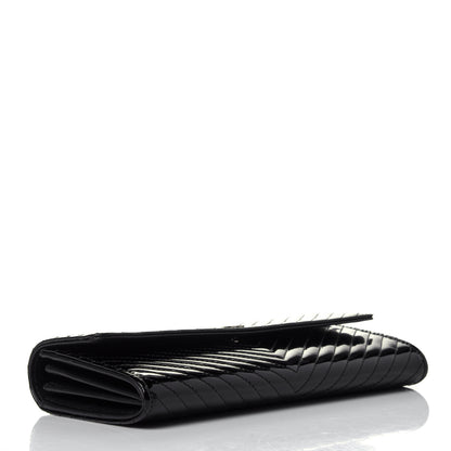 Chanel Patent Chevron Quilted Large Gusset Flap Wallet Black 3 of 5