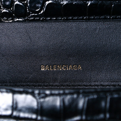 Balenciaga Shiny Calfskin Graffiti Logo Crocodile Embossed Medium Ghost Shoulder Bag Black White 4 of 7