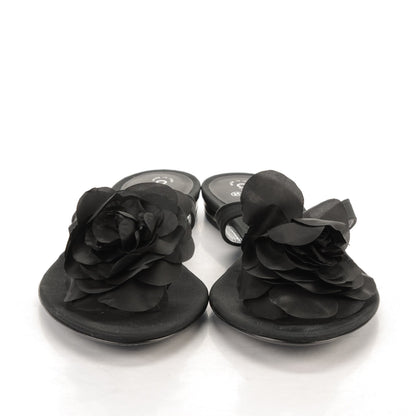 Chanel Grosgrain Camellia Thong Sandals 39 Black 2 of 7