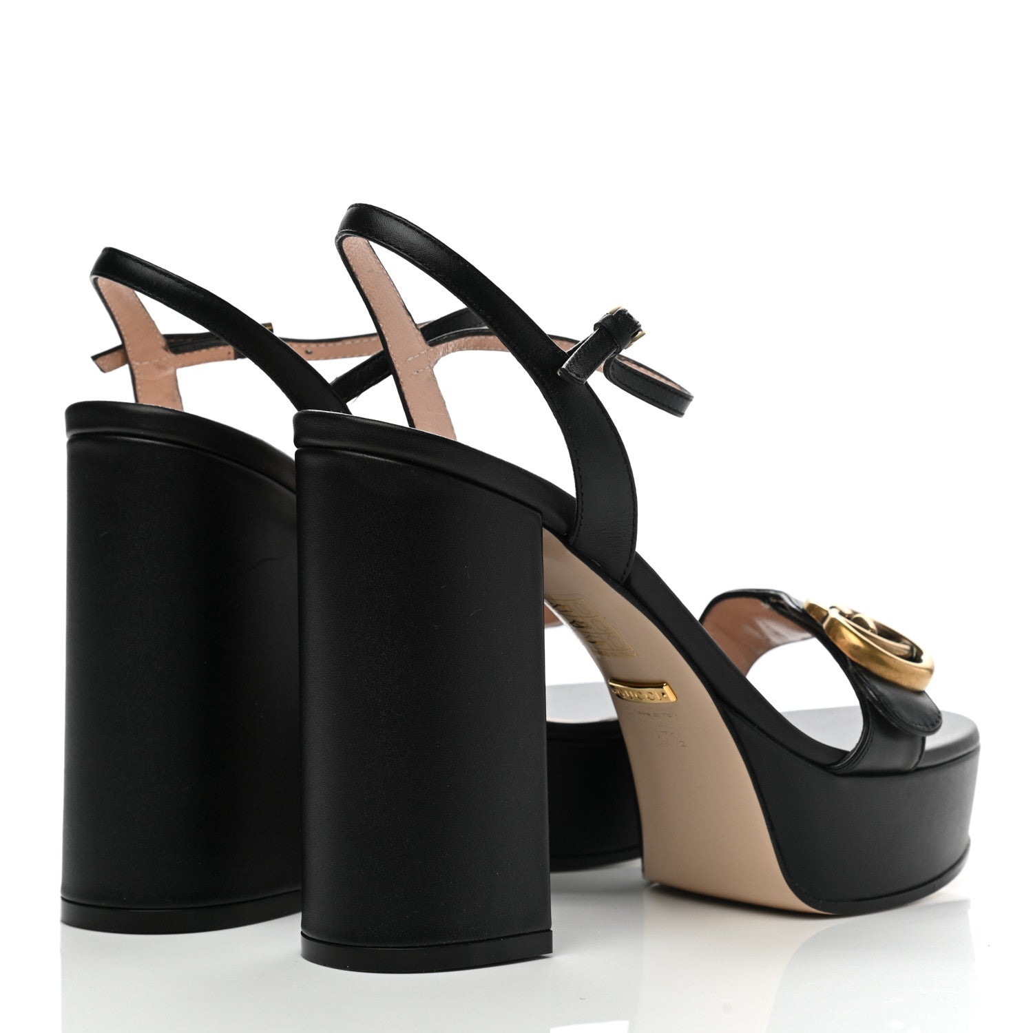 Gucci Calfskin GG Marmont Ankle Wrap 30/115mm Platform Sandals 37.5 Black 4 of 9