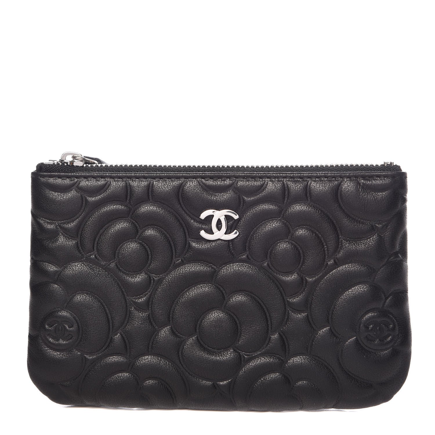 Chanel Goatskin Camellia Embossed Cosmetic Pouch Black 1 of 8