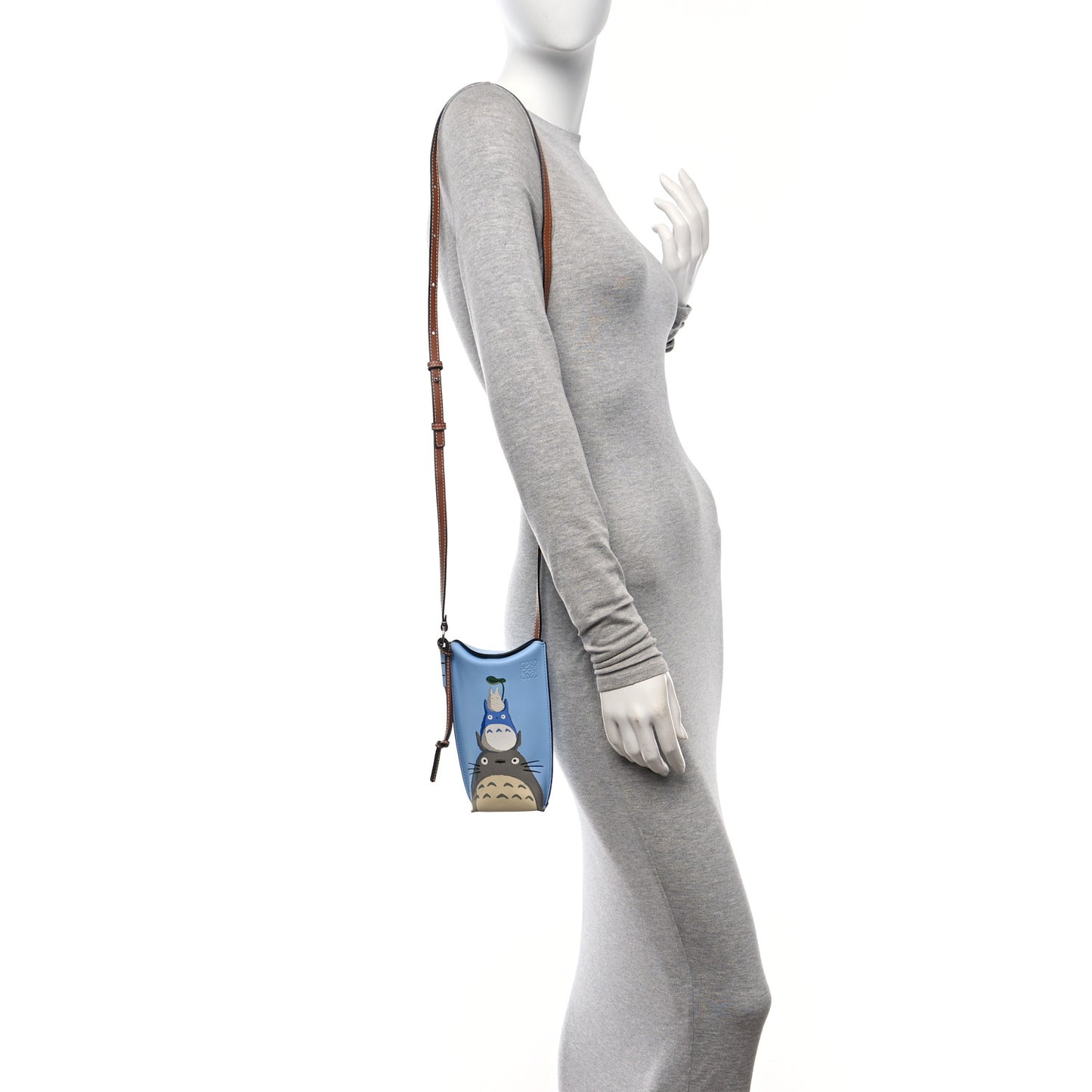 X MY NEIGHBOR TOTORO Calfskin Gate Pocket Blue Tan Multicolor