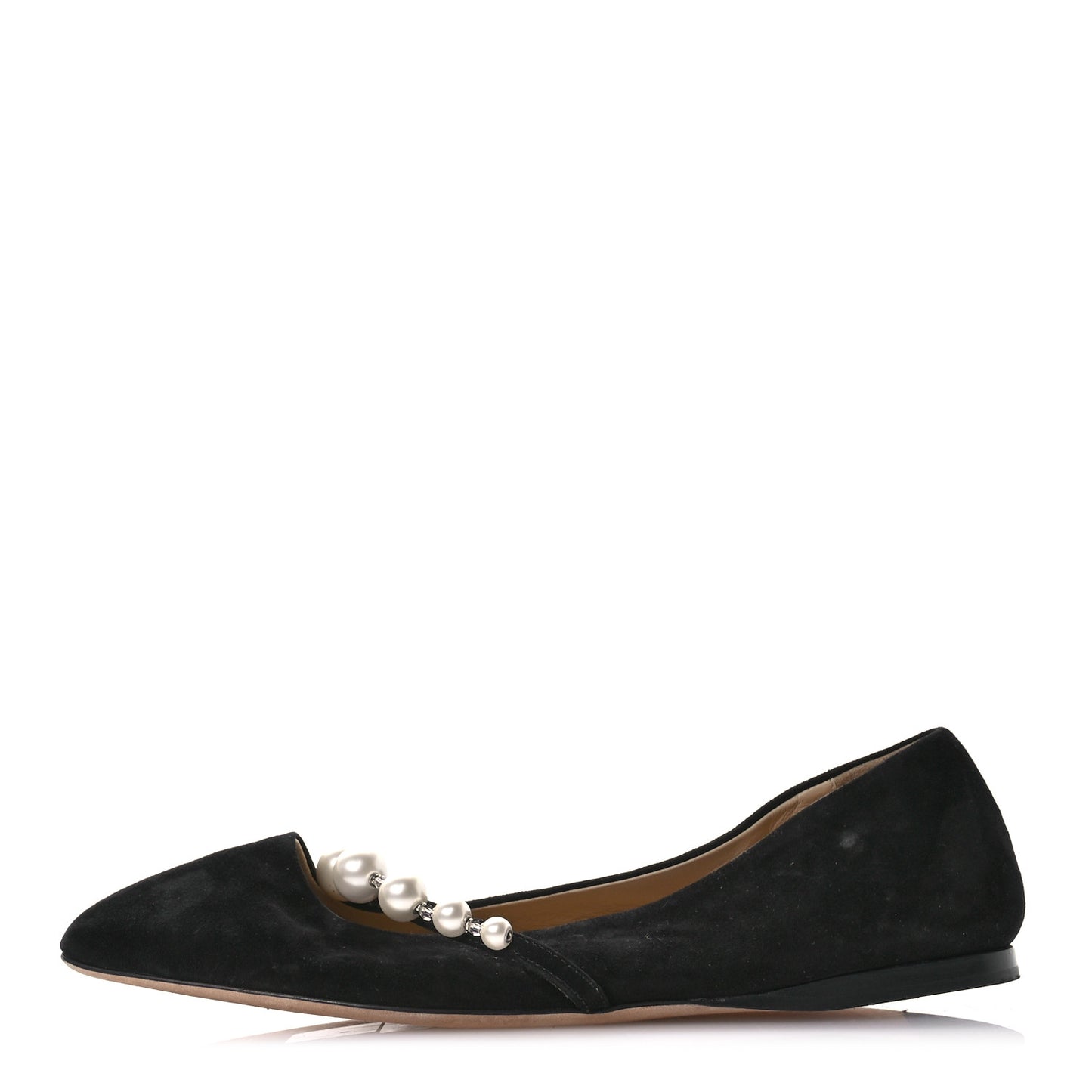 Suede Pearl Embellished Ade Flat 38 Black