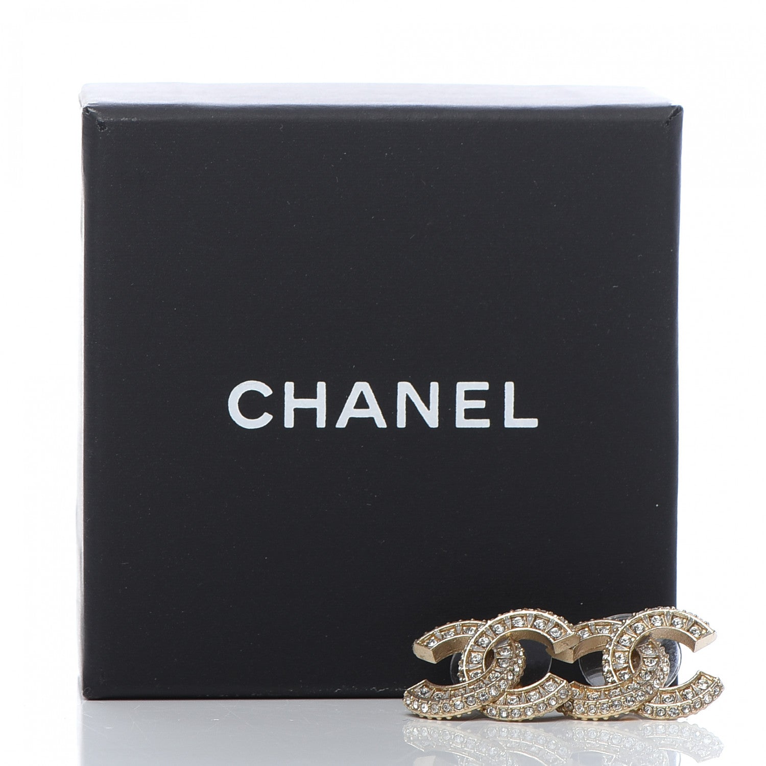 Chanel Crystal Timeless CC Earrings Light Gold 5 of 5